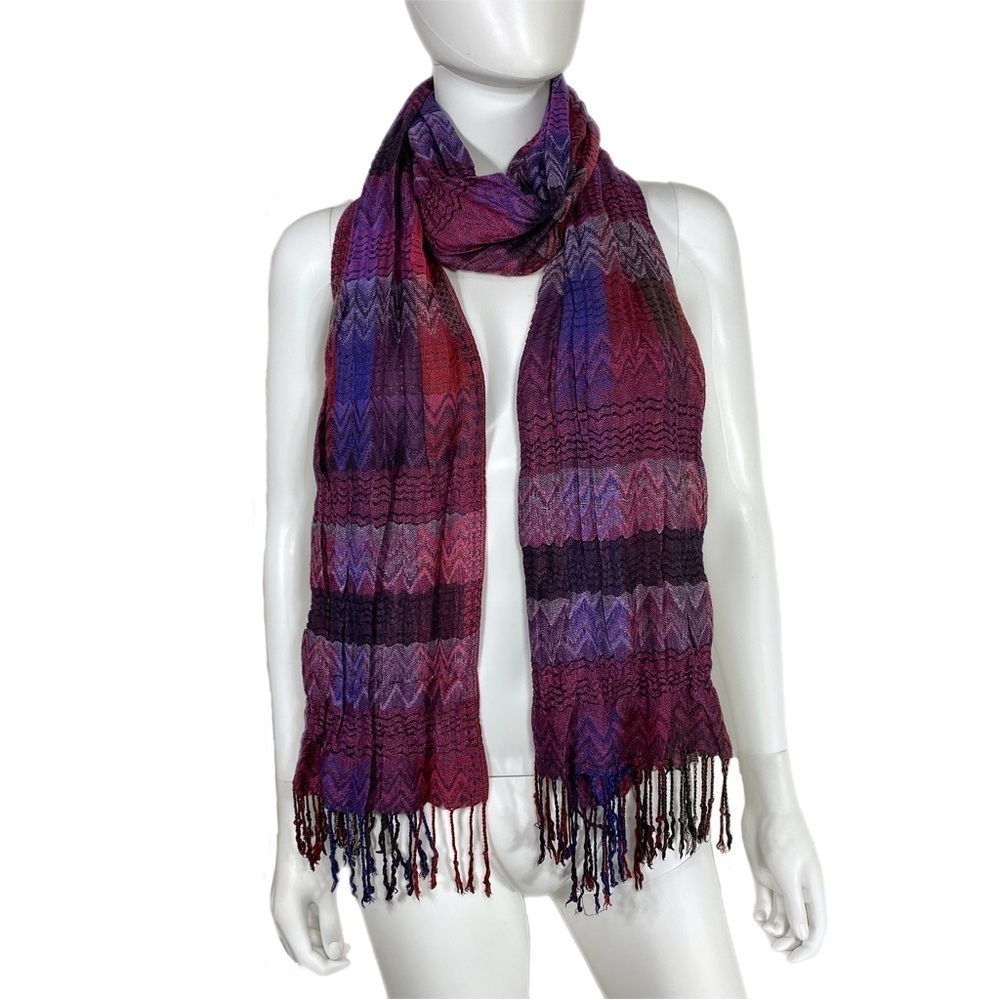 Purple Tones Plaid Tassel Long Scarf Wrap